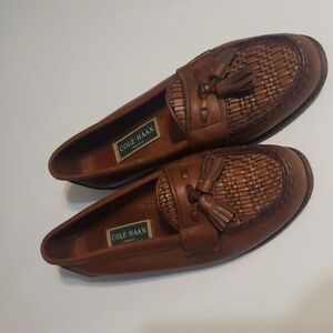Cole Haan Brown Basket Weave Tasseled Leather Loafers